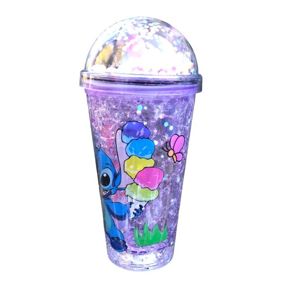 Lilo & Stitch Glitter 20 oz Light Up Tumbler With Dome Lid Kawaii Purple Working - Picture 2 of 6